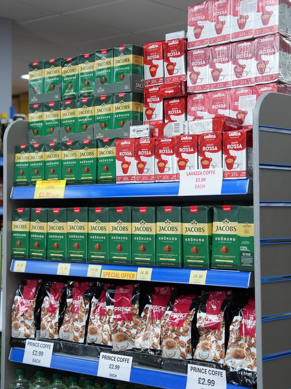 Ground coffee and Turkish coffee on the shelf