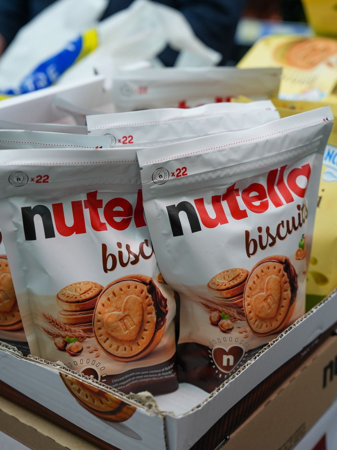 Nutella biscuits stacked on a promotional display at Mega Food Centre
