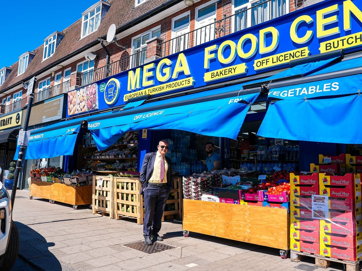 The Mega Food Centre shopfront on Whitchurch Lane, Canons Park