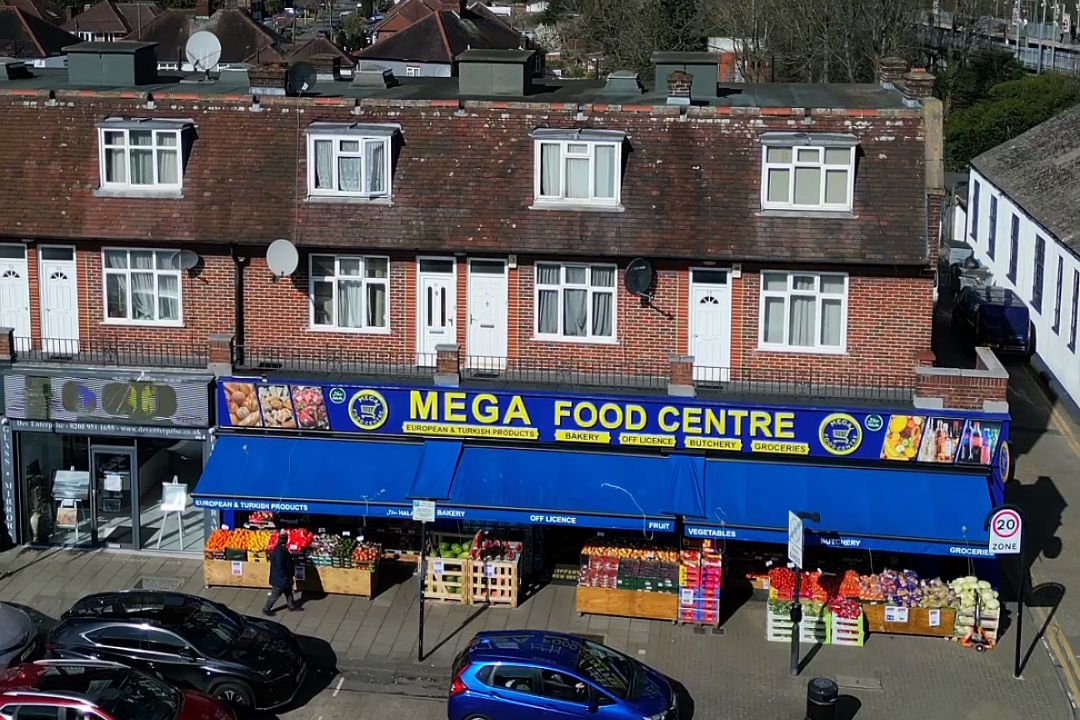 Mega Food Centre seen from above on Station Parade, Whitchurch Lane